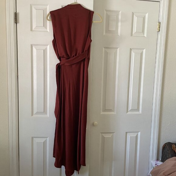 Veronica Beard Briony Satin Wrap Dress • Rust Copper Sleeveless Midi Size 8 - Picture 6 of 8